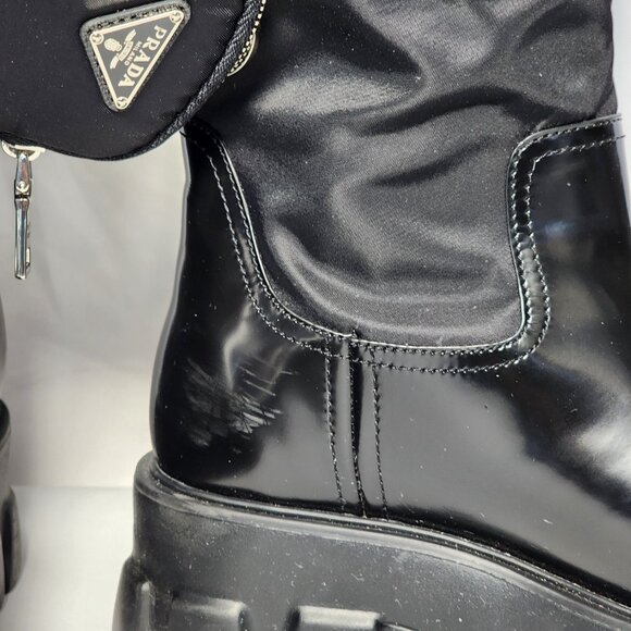 Prada Tall Leather Riding Boots - Black, Size 38, Mid-Heel Block Heel, Round Toe - Picture 2 of 16